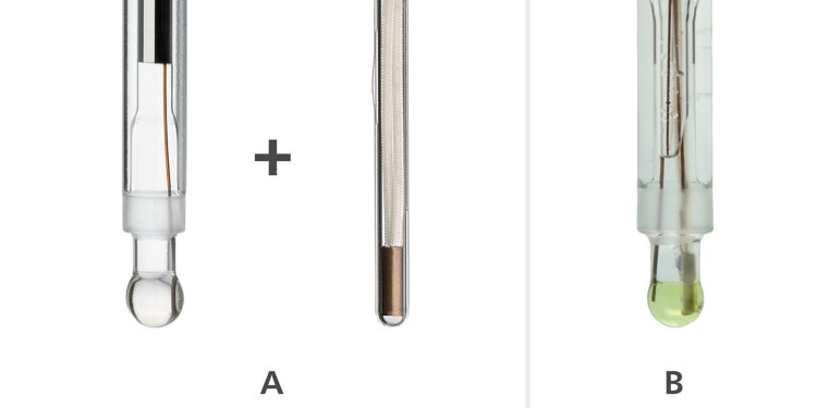 pH electrode with A: separated and B: integrated Pt1000 temperature sensor.