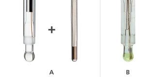 A: 別置型、B: 内蔵型Pt1000温度センサーを備えたpH電極