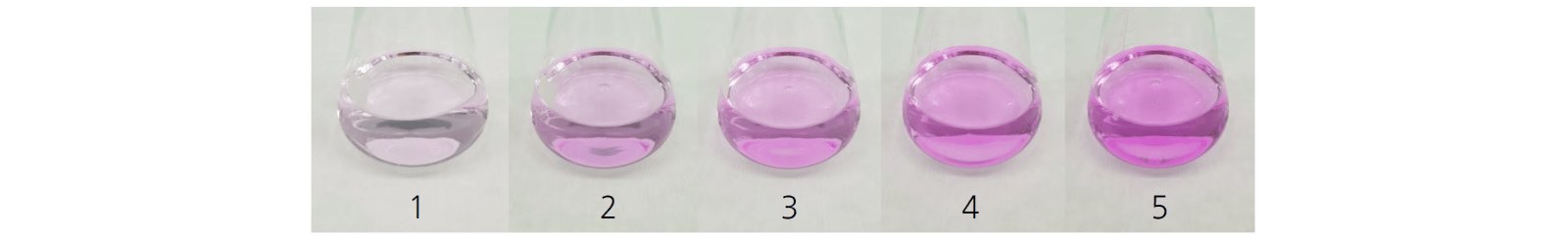 Titration of HCl with NaOH and phenolphthalein as indicator. Each picture differs only in the addition of one drop of NaOH.