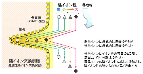 図26-1　イオン排除クロマトグラフィの分離機構の概念図