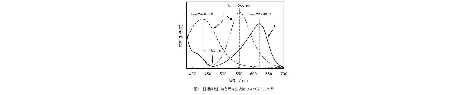 誘導体化試薬と反応生成物のスペクトルの例