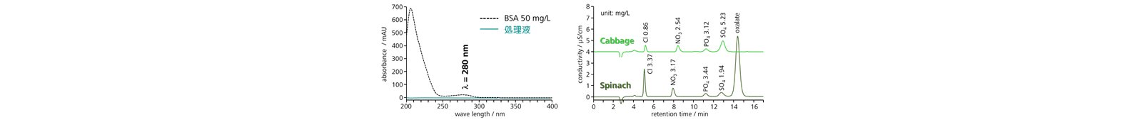 図15-5　固相抽出法によるタンパク質の除去と野菜中の陰イオンの測定例